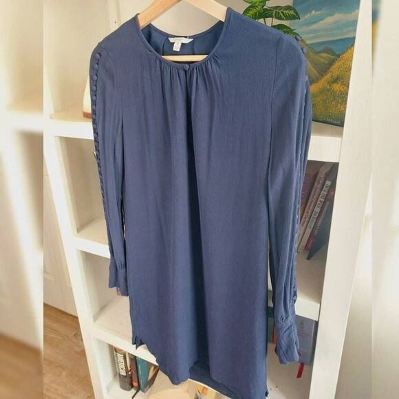 JOIE Erlene Silk Shift Dress Midnight Navy Button Sleeve XS - Picture 7 of 12